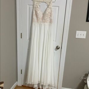 JJs House Ivory and Blush Lace Wedding Dress